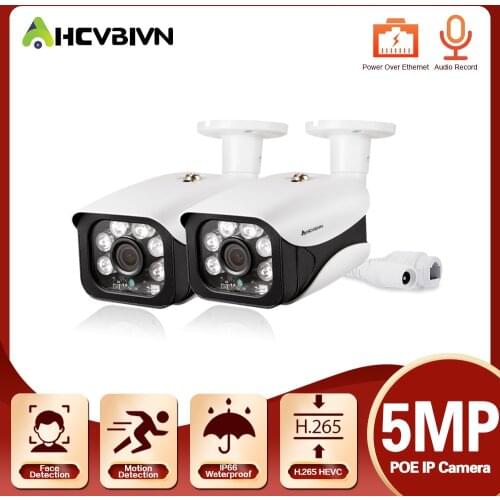 5MP SONY IMX335 Hi3516EV300 Face Audio POE IP Camera Outdoor CCTV Surveillance Bullet Camera 6 array IR Leds P2P ONVIF 48V POE