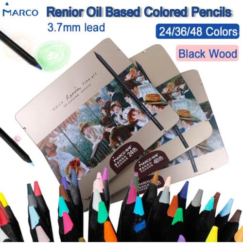 Marco 3200 Renoir Oil Based Colored Pencil Black Wood Polychromos Professional Drawing Art Pencils with Tin Box Art Supplies