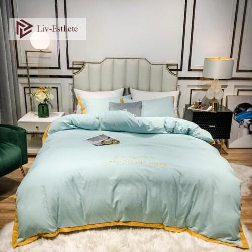 Liv-Esthete Luxury 100% Cotton Bedding Set Duvet Cover Flat Sheet Pillowcase Double Quilt Cover Queen King For Women Free Ship