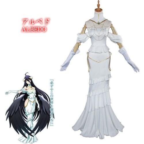 Albedo Cosplay Anime Overlord Cosplay Costume Women White Dress Overlord Albedo Costume Halloween