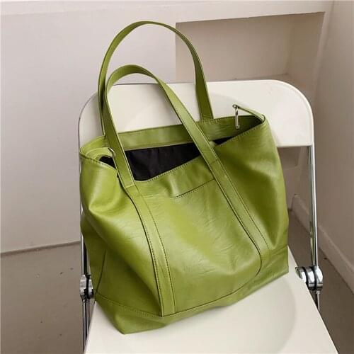 Summer Trend Green Soft Tote Bags For Women Large Capaciy Female Solid Shopper Bags High Quality PU Leather Travel Hand Bag 2021