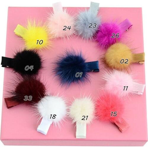 MengNa Cute Real Mink Fur Pom Pom Hair Pin Hair Accessories Handmade for Girls Fur Ball Hair Barrette Clip 60pc/lot