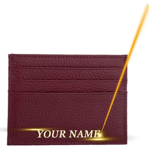Free Engraving Mini Slim Credit Card Holder Men Women Cow Leather Wallet Rainbow Candy Color Gift Business Bank ID Card Case