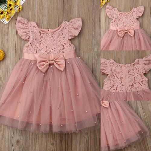New 2019 Flower Girl Party Dress Baby Birthday Tutu Dresses for Girls Lace Baby Vest Baptism Dresses Pearls Kids Wedding Dress