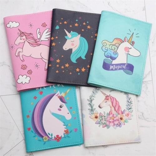 Fashion Cute Unicorn Cartoon Passport Cover Men Women PU Leather Travel Passport Holder Case Card ID Holders Protector 14.5*10cm