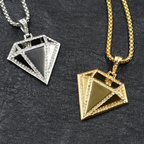 Hip Hop New Simulated Diamonds Men Women Full Iced Out Cz Rhinestone Pendant Gold Color Stainless Steel Punk Necklace