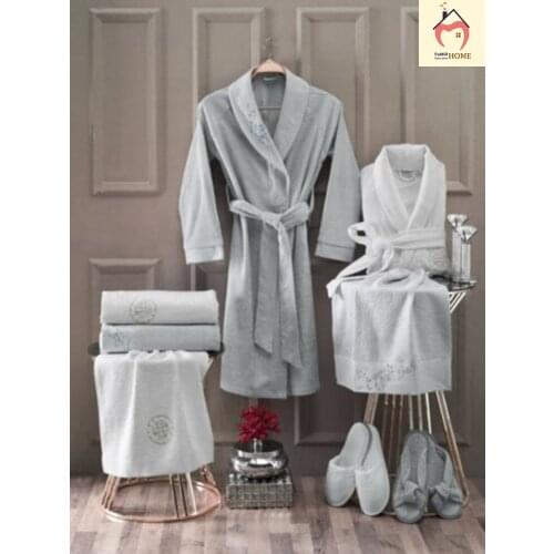 Towels-Bath Face-Hand Spa-Sauna Towel-Set Bath-Bathrobe Bamboo & Cotton 8 pcs Slippers