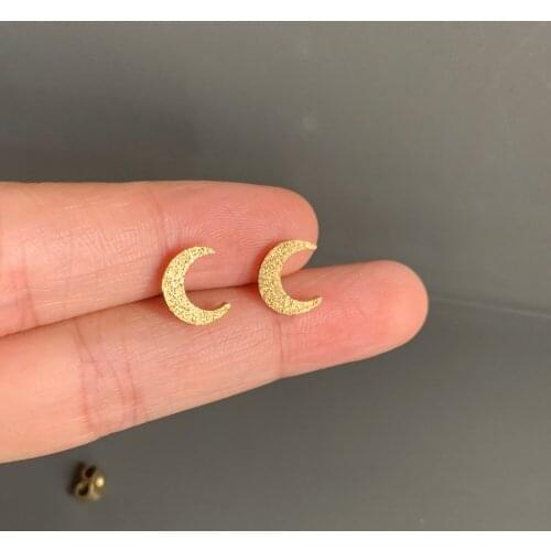 Simple Cute Gold Color Matte Moon Shape Stud Earring Women Girl Small Stainsteel Steel Ear Stud Cuff Jewelry