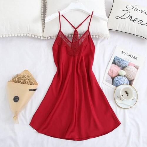 Sexy Silk Dress Satin Summer Night Dress Sleeveless Sling V-neck Nightwear Lace Sleepwear Nightwear dress