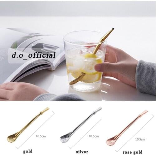 Scandinavian style chic stainless steel filter straws coffee stir tea spoon ins popular metal drinking pipe rose gold / silver