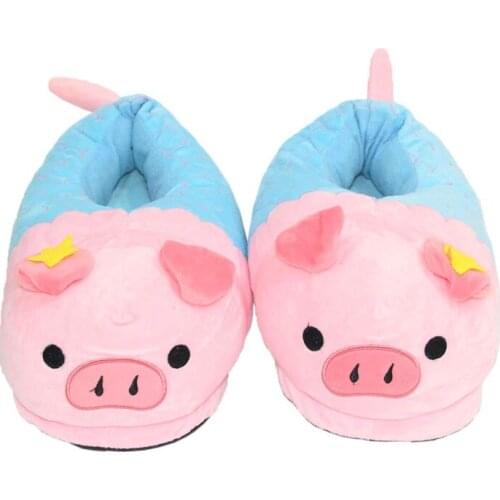 New Womens Winter Home Slipper Woman Plush Warm Flat Shoes Ladies Cartoon Animal Pink Pig Cotton Slippers Indoor Bedroom Slides