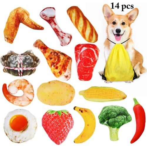 14Pcs/Set Pet Supplies Canvas Simulation Food Dog Toy Vegetable Shape Cat Doll Steak Bones Chewing Toy Dogs Puppy Accessories