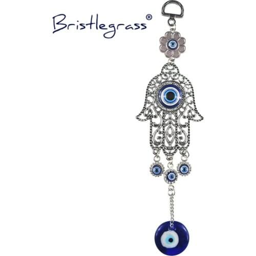 BRISTLEGRASS Turkish Blue Evil Eye Flower Vine Hamsa Hand Amulets Lucky Charms Car Wall Hanging Pendants Pendulum Blessing Decor