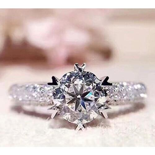 YSDLJG Chic Fashion Women Wedding Rings White Round Cubic Zirconia Elegant Accessories for Party Jewelry Female Statement Ring