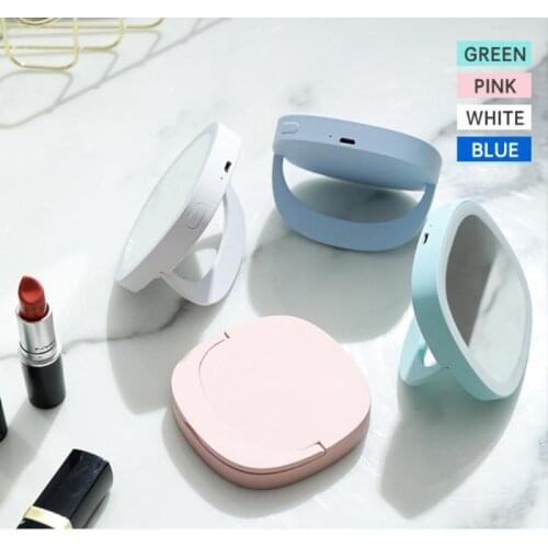 1PC LED Light Makeup Mirror Ladies Makeup Mirror With Lamp Creative Candy Color Vanity Mirrors Portable Home Cosmetic Mirrors