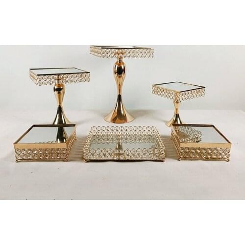 Mirror Cake Stand Holder 6pcs square Metal Crystal Rhinestones Cupcake Dessert Fruit Serving Plate for Wedding Birthday Party