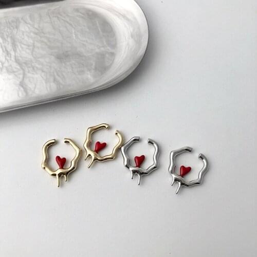 Origin Summer Fashion Irregular Geometric Love Heart Clip Earrings for Women Unique Design Hollow Out Metal Earings Jewelry