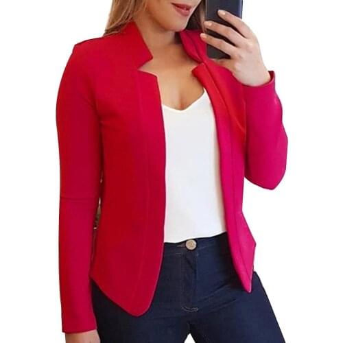 Fashion Women Short Blazer Solid Color Long Sleeve Stand Collar Slim and Fit Blazer Coat Ladies down coats