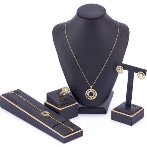 Color fashion jewelry set necklace earrings Ring for women traditional brida jewelry set Morocco gold color jewelry set