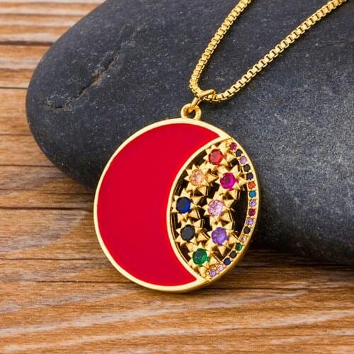 High Quality Cubic Zirconia Round Moon Star Fashion Trendy Pendant Necklace Copper CZ Jewelry Crystals Gifts For Women Girls