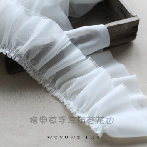 1M White Pleated Chiffon Garment Lace Trims Collar Ribbon Dress Skirt Curtains DIY Crafts Sewing Fabric Guipure Supply 10cm Wide