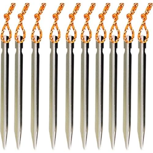 10 Pcs 18cm Tent Pegs Aluminum Alloy Ground Nail Stakes with Rope Camping Trip Accessories Equipment Outdoor Tool