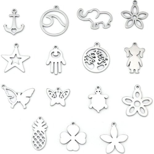 10pcs 304 Stainless Steel Ocean Wave elephant Charms Pendant floret For Necklace Earring Bracelet Jewelry DIY Making