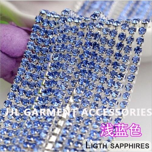 10yards Silver base Light Sapphire Color SS6 ss8 ss10 ss12 intensiveStrass style diy beauty accessories sew on rhinestones chain