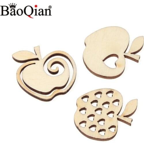 20Pcs 30mm Mixed Apple Pattern Wooden Scrapbooking Art Collection Wood Craft for Handmade Sewing Accessory Home Decoration
