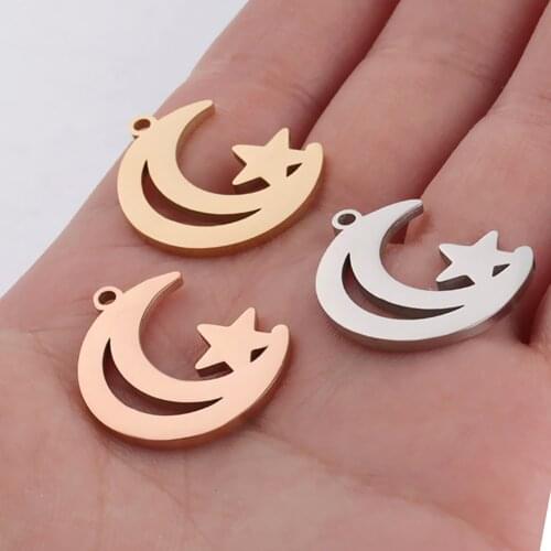 5pcs Stainless Steel Stars Moon Charm for DIY Handmade Jewelry Material Making Necklace Bracelet Pendant Accessories Wholesale