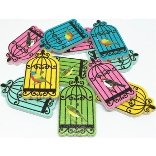 50pcs Mixed Wooden Birdcage Buttons 18x30mm For Scrapbooking Sewing Novelty Button Crafts Accessories Embellishments