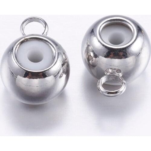 50pcs Brass Hanger Links with Rubber Barrel Slider Charms for Jewelry Making 7x5x3.5mm Hole: 0.7mm Inner Diameter: 1.5mm