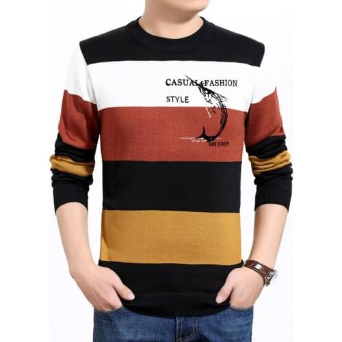 Brand Men Pullover Sweaters O Neck Long Sleeve Cotton Thin Casual Print Shark Striped Knitted Sweater Men Clothing 2020 Fashion