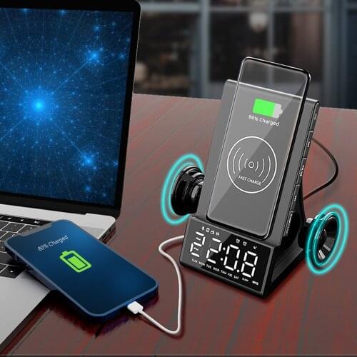 Alarm Clock Bluetooth Speaker LED Smart Digital Clock Table Electronic Desktop Clocks Fm Radio USB Fast Charger
