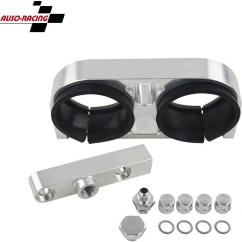 JDM- Twin Fuel Pump Bracket Billet Aluminium Assembly OUTLET Manifold In Black for 044 fuel pump