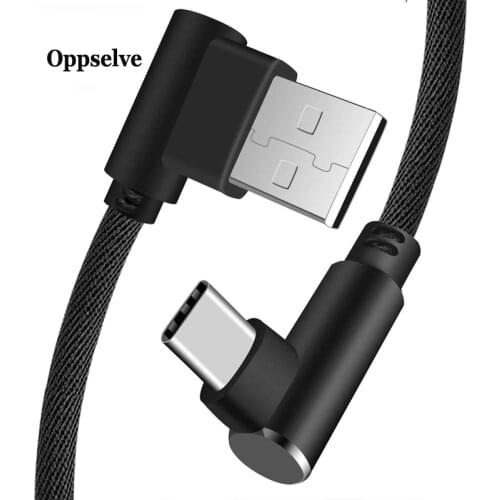 90 Degree Elbow Fast Charge USB Type C Cable For Xiaomi Redmi Note 7 Type-C Cable For Samsung S8 S9 S10 Plus USBC Wire Cord 2m