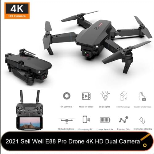 WLRC E88 Pro Drone 4k Profesional HD Dual WiFi Camera Wide-angle Head Quadcopter Foldable Mini Dron Fly Toys Gifts for Beginner