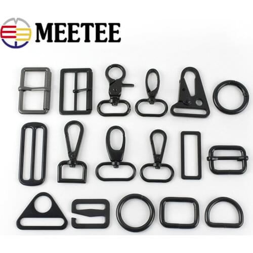 Meetee 5pcs 16-50mm Bag Accessories Metal Buckle Ring Hook Strap Adjust Hang Buckles DIY Webbing Side Clip Spring Hooks Hardware