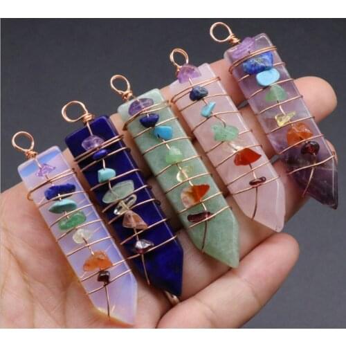 Fashion natural quartz stone mixed arrow shape 7 chakras pendants for jewelry marking free shipping Wholesale 5pcs/lot