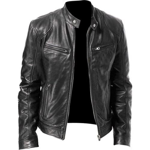 Plus Size Leather Jacket Men New PU Jacket Stand Collar Zipper PU Leather Jackets Coats Mens Leather Clothing Winter Coat S-5XL