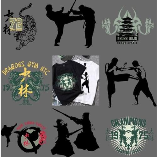 Shaolin Temple Martial arts Iron On Transfers Stripes Thermo Stickers On Clothes Heat Transfer Stickers On T-shirt Appliques