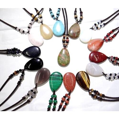 Natural stone Turquoises aventurine Quartz Crystal tiger eye Opal Water droplets charms Pendant for diy Jewelry making necklace