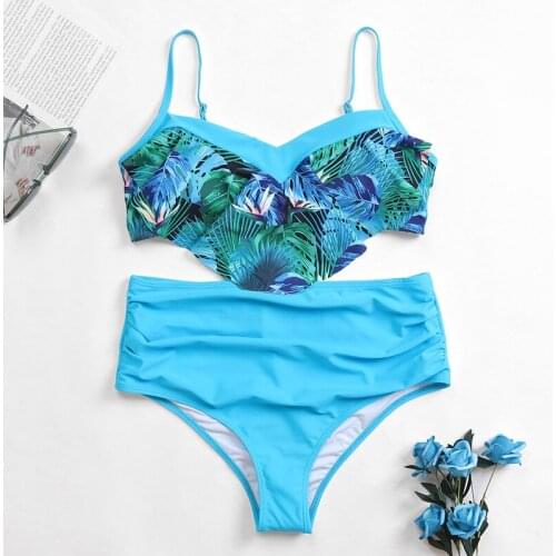Solid Color Printed High Waist Bikini Suit Sexy Tank Top swimsuit Two-Piece Swimsuit Eomens Beach Swimsuit 2021 New