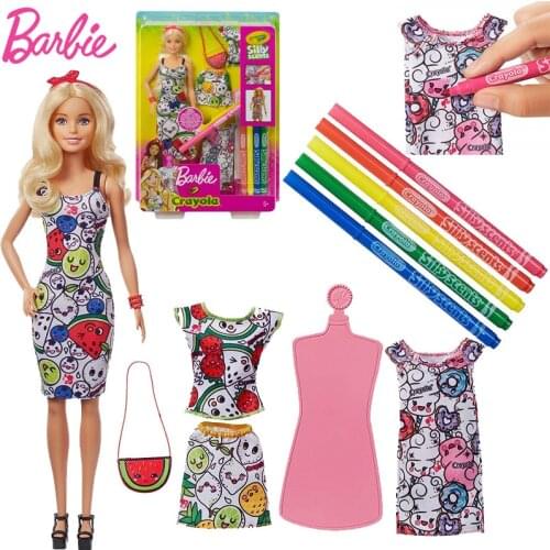 Barbie Original DIY Painting Thinking Fashion Doll Colourful Collection Print Self Crayola Color Clothes Girls Play Set Kid Toy