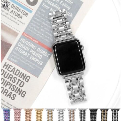 Stainless steel strap for Apple Watch series 7 6 SE 5 4 3 2 classic butterfly buckle strap 7-row chain link bracelet for iWatch