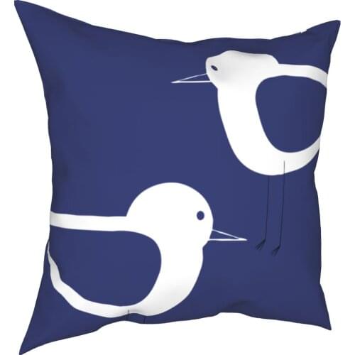Shorebird Navy And White Pillowcase Printing Polyester Cushion Cover Decorations Bird Pillow Case Cover Home Square 40*40cm