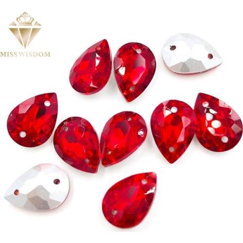 10X14/13X18mm water drop red glass crystal pointback Double hole sew on rhinestones Diy dress wedding accessories