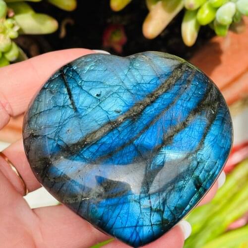 Super gloss!Labradorite Heart Moonstone Positive Energy Reiki Gems Crystal Healing