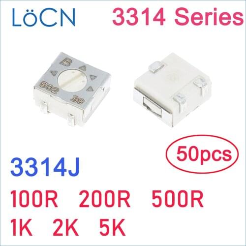 50PCS 3314J 4*4 100R 200R 500R 1K 2K 5K Trim Pot Trimmer Potentiometer 3314 3314J-1-101E 3314J-1-201E 3314J-1-501E BOURNS 4mm