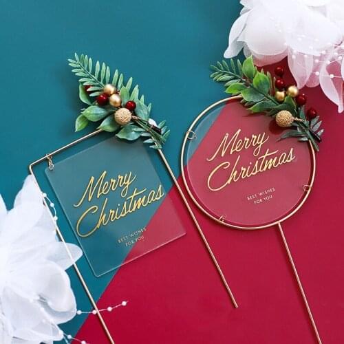 Merry Christmas Cake Topper Acrylic Christmas Ornament Cupcake Cake Metal Decoration for Xmas Party Home Decor New Year Gifts
